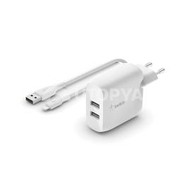 BELKIN Chargeur 24W + câble Lightning (2 USB-A) (Blanc)