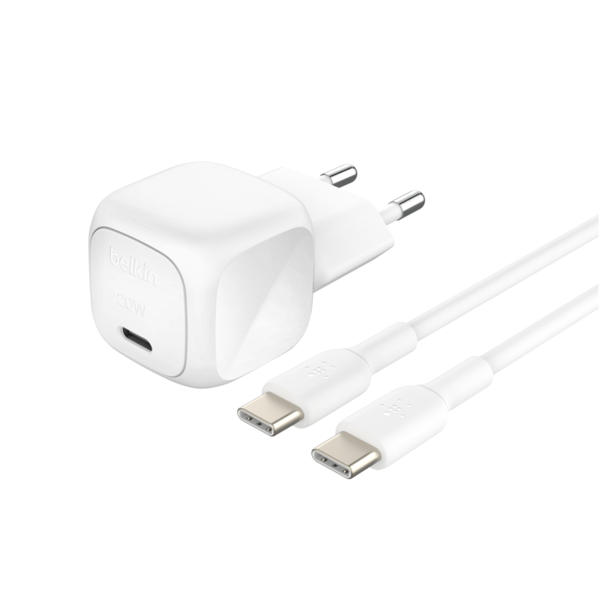 BELKIN Chargeur Secteur 20W + Câble USB-C vers USB-C 1m (Blanc)