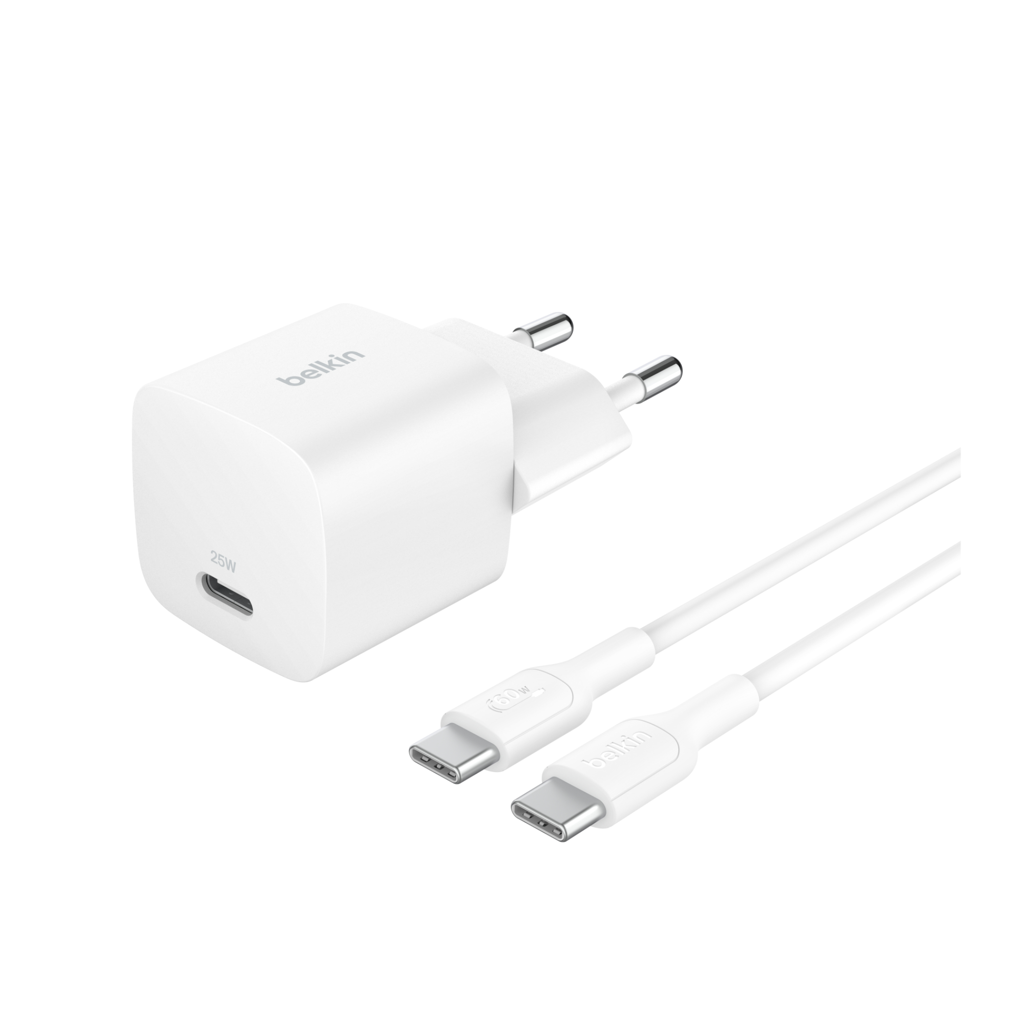 BELKIN Chargeur Secteur 25W + Câble USB-C vers USB-C 1m (Blanc)