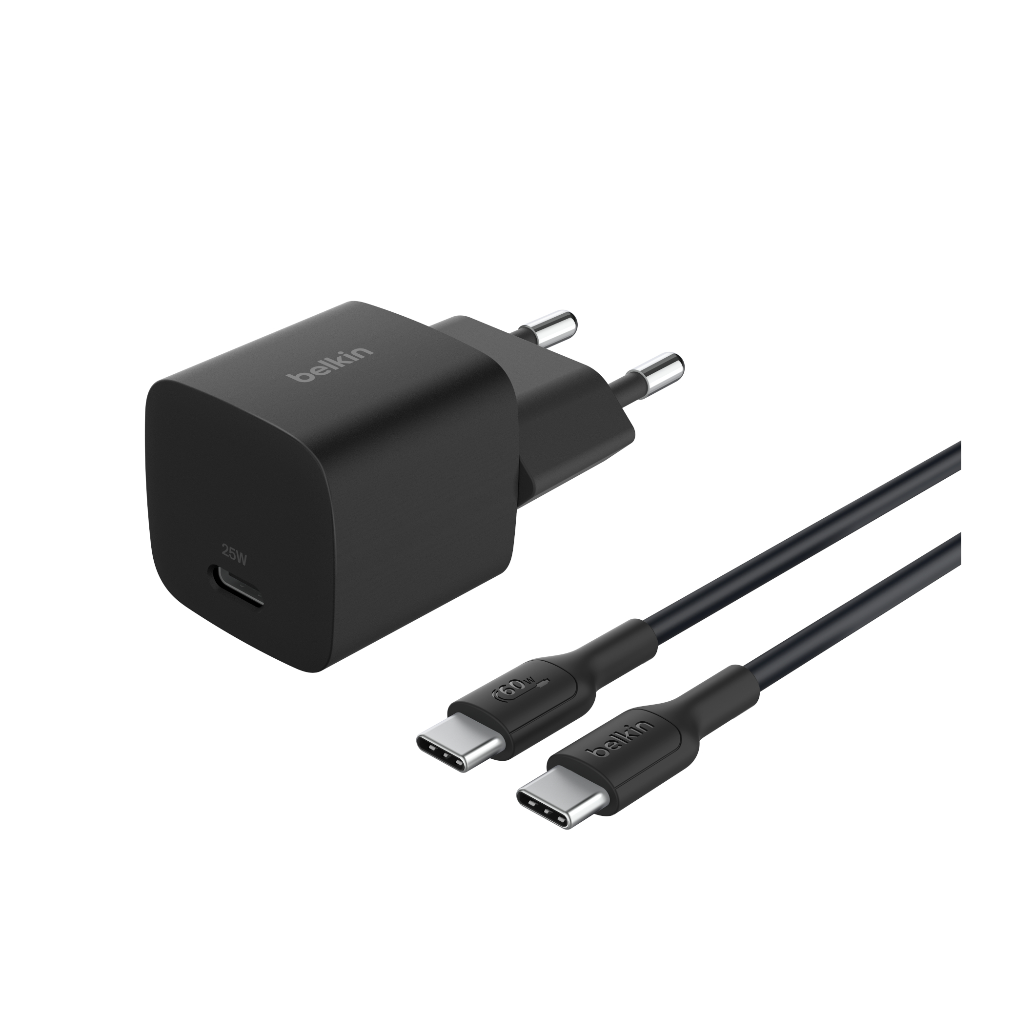 BELKIN Chargeur Secteur 25W + Câble USB-C vers USB-C 1m (Noir)