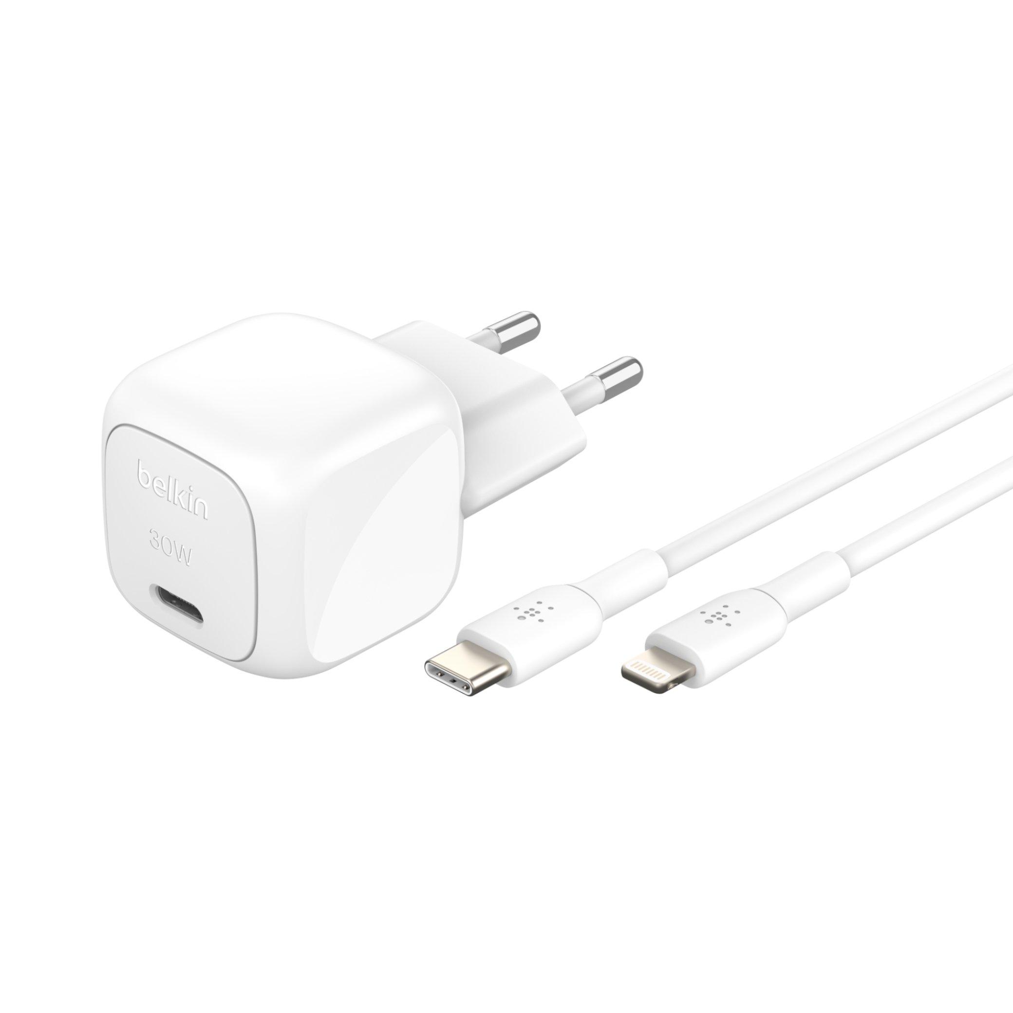 BELKIN Chargeur Secteur 30W + Câble USB-C vers Lightning 1m (Blanc)