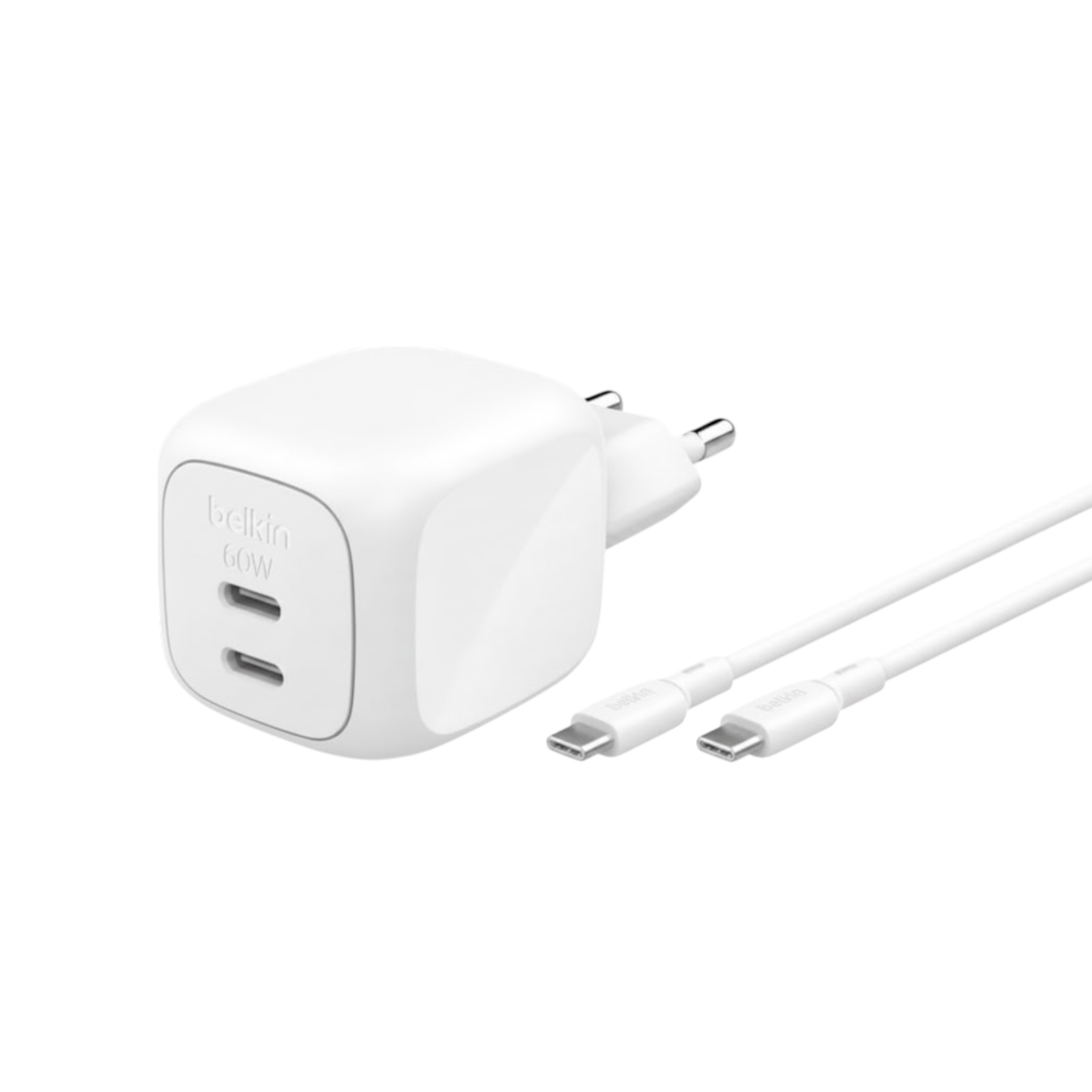 BELKIN Chargeur Secteur 50W 2 Ports + Câble USB-C vers USB-C 1m (Blanc)
