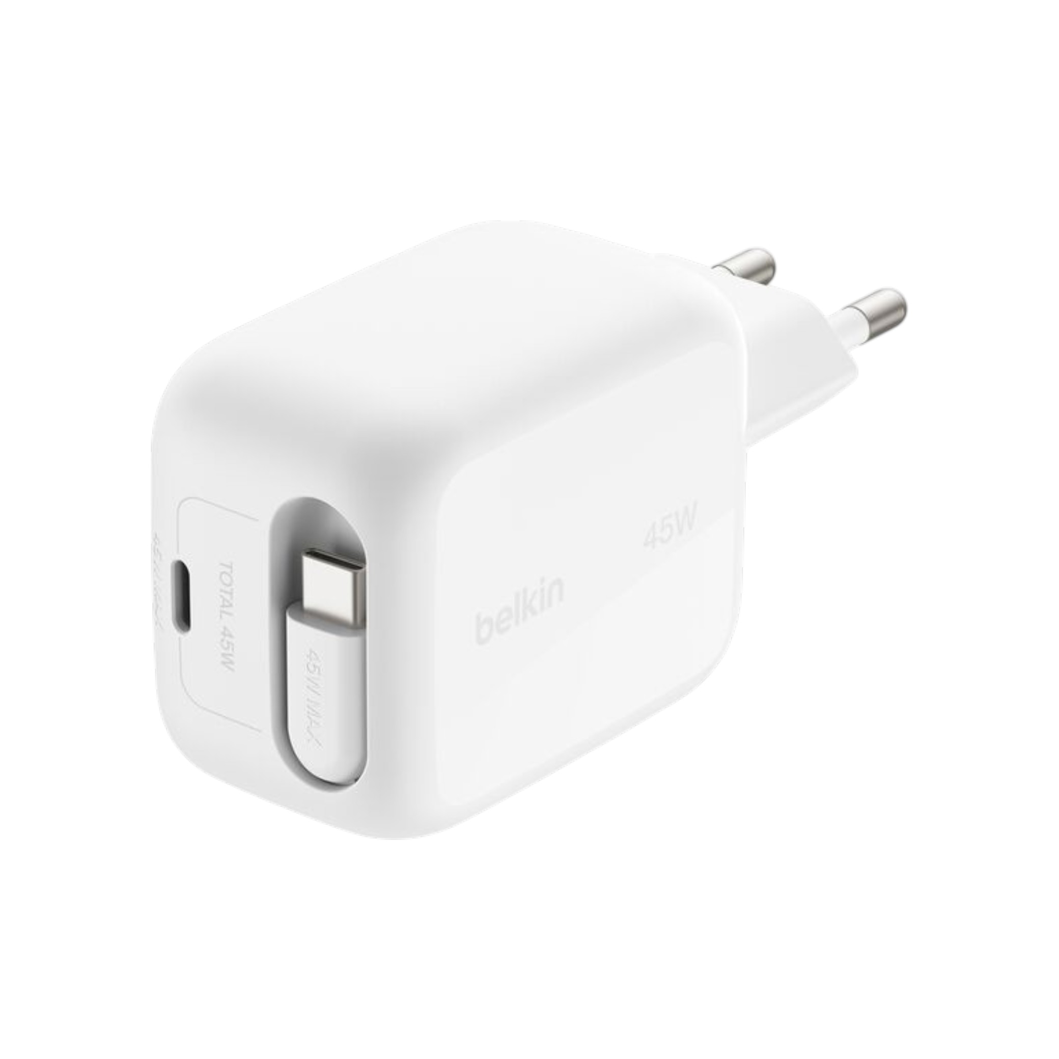 BELKIN Chargeur Secteur USB-C GaN avec Câble Rétractable (45W)