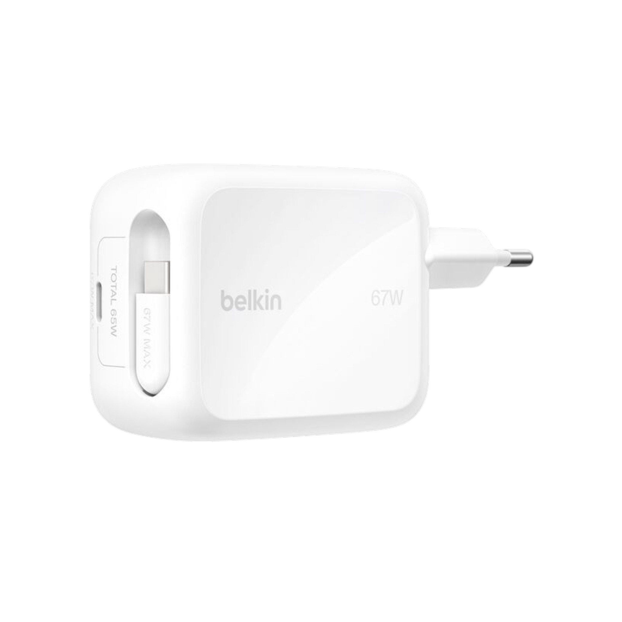 BELKIN Chargeur Secteur USB-C GaN Avec Câble Rétractable (67W)
