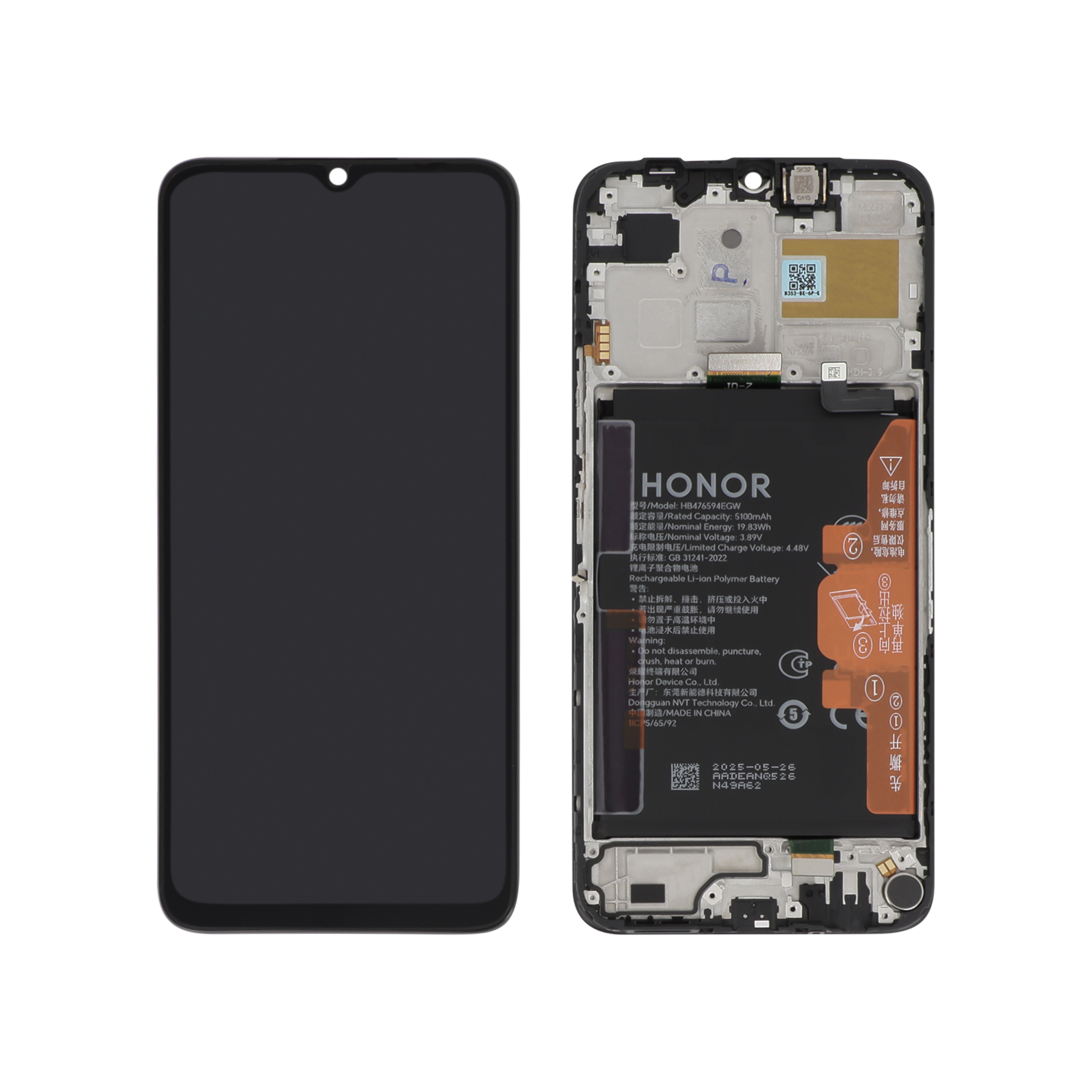 Ecran Complet Noir Honor X6b (Batterie intégrée)