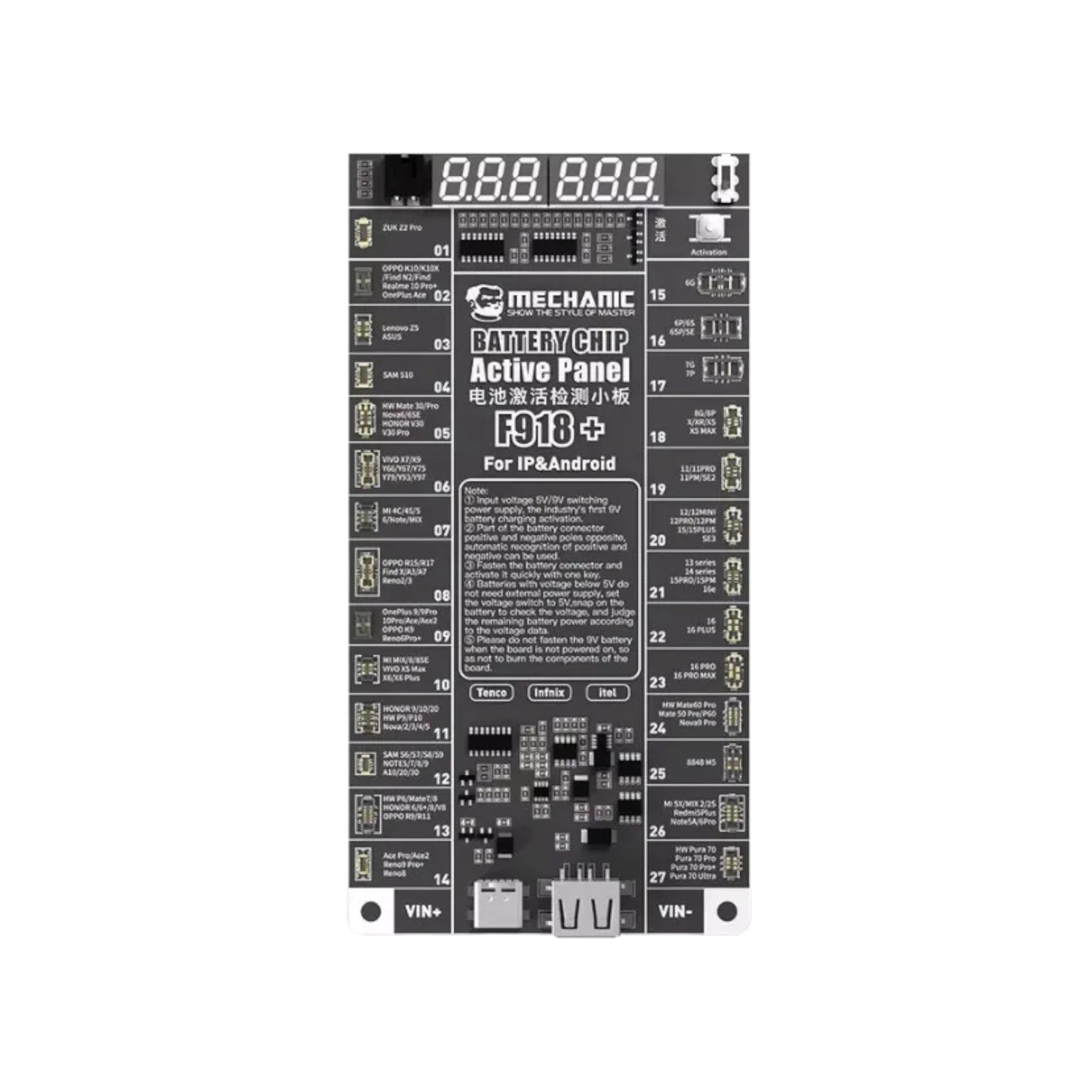MECHANIC Carte d’Activation Batterie iPhone et Android (F918+)