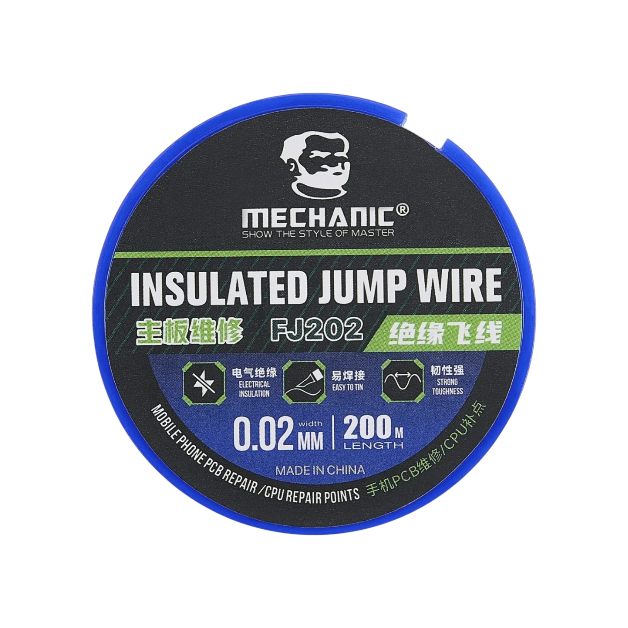 MECHANIC FJ202 Fil vert isolé 0.02mm (200m)