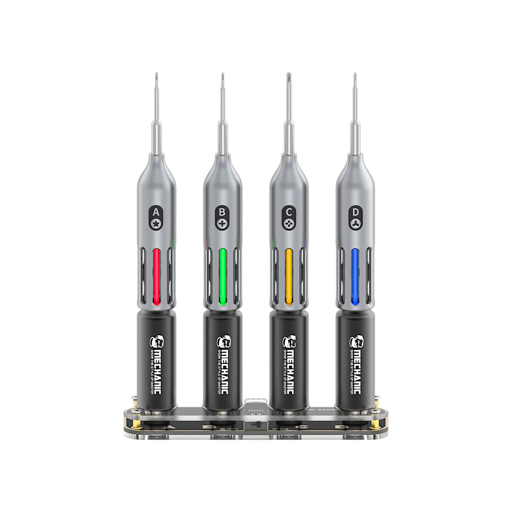 MECHANIC Pack de 4 tournevis LED avec Station de Charge Magnétique (Firefly)