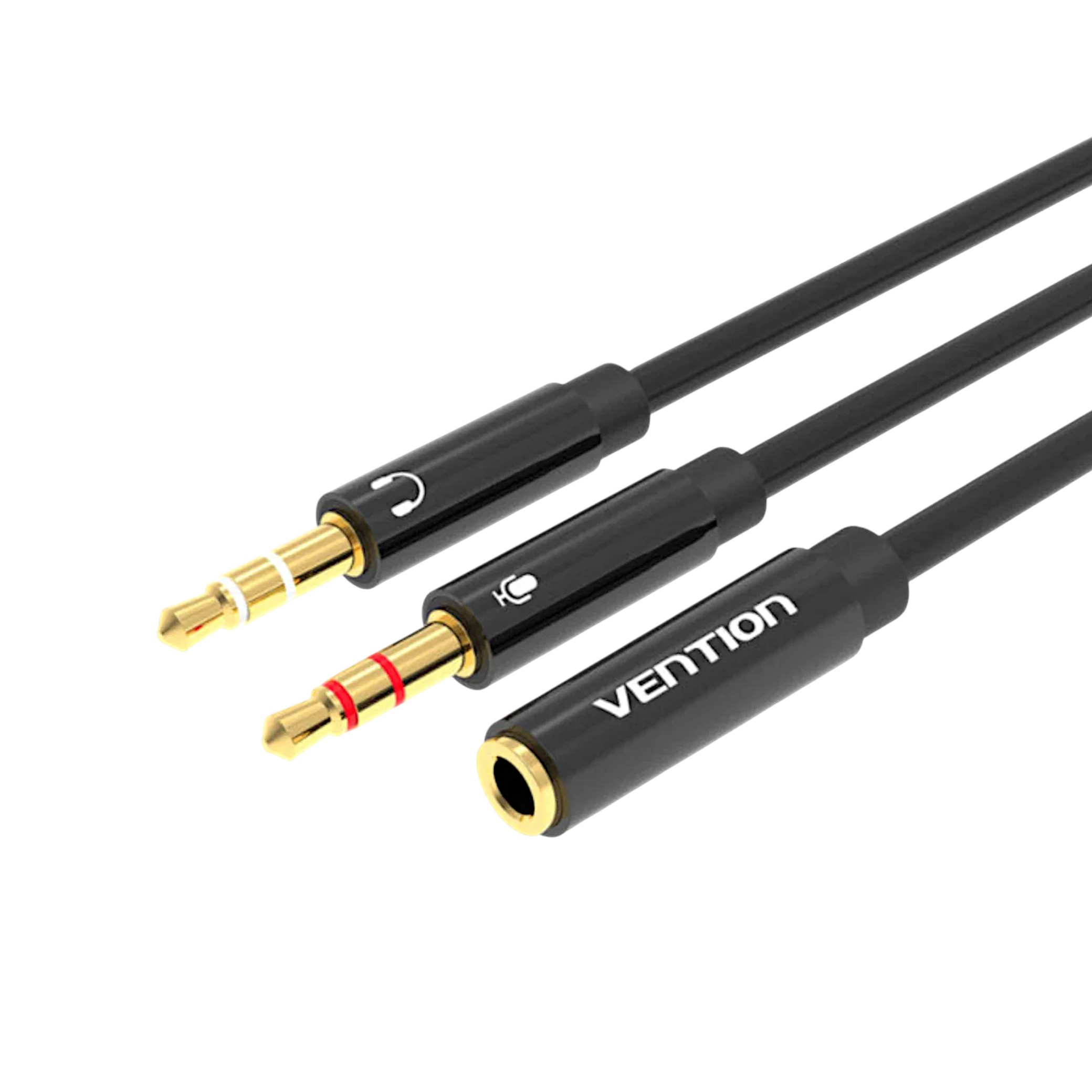 VENTION Câble Adaptateur Audio 2 Jack 3,5mm Mâle vers Jack 3,5mm Femelle 4 Pôles 0,3m (Noir)